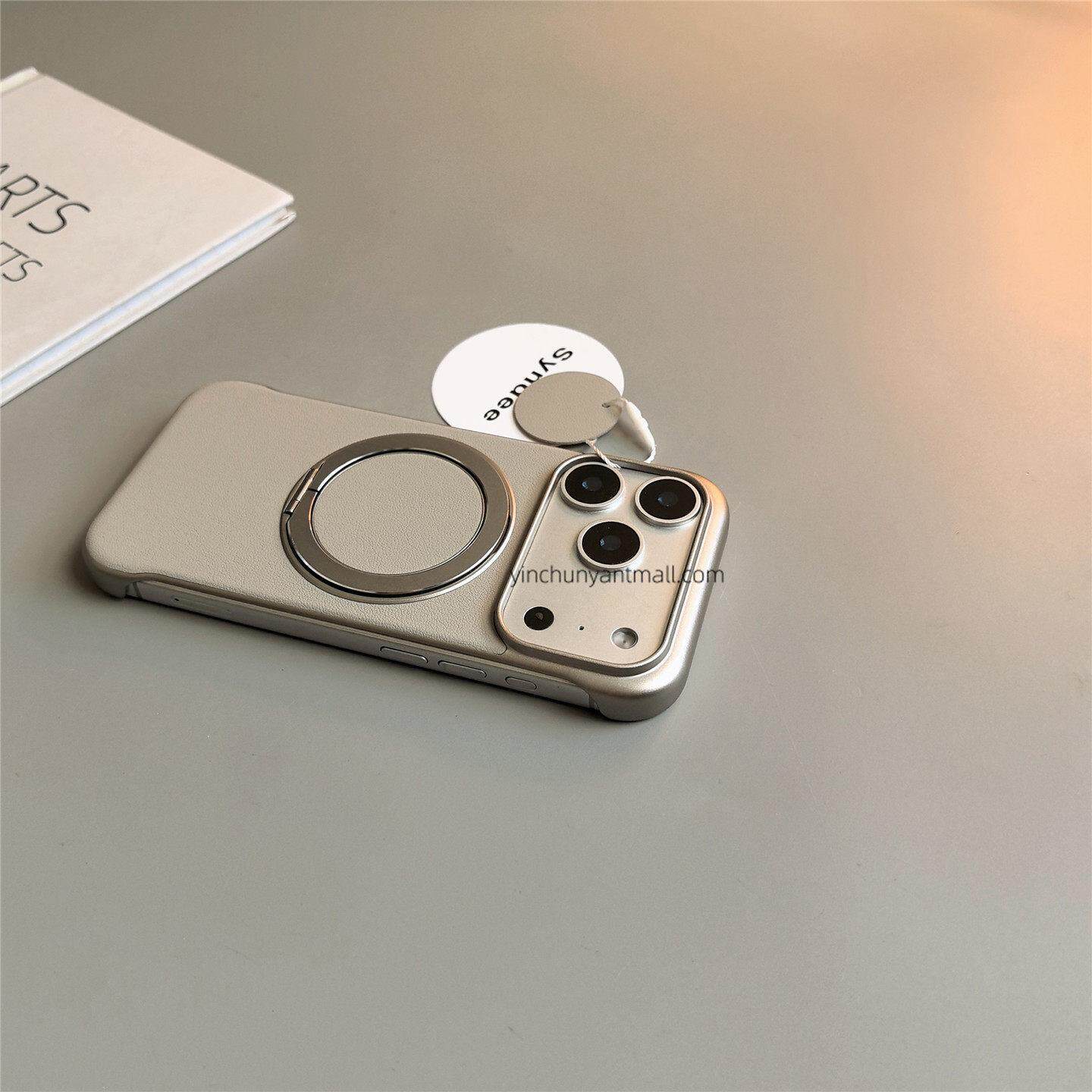 灰色素皮磁吸支架适用苹果17手机壳半包17Promax硬15pro简约16高级感iPhone15防摔14新款全包16pro男女超好看