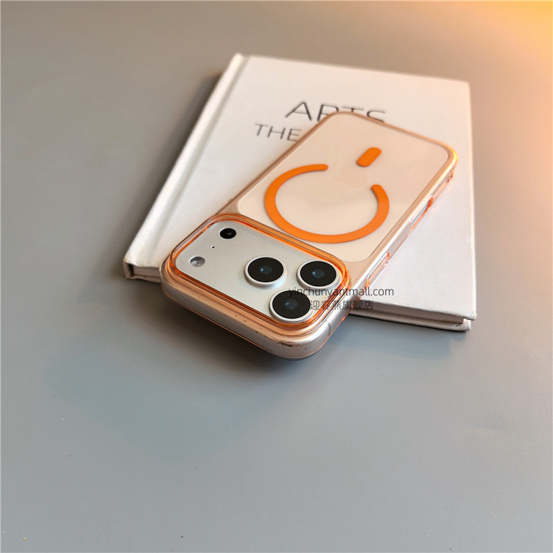 橙色PC磁吸适用苹果17手机壳16Pro透明15pro简约16高级感iPhone15防摔14新款17pro全包16promax男女