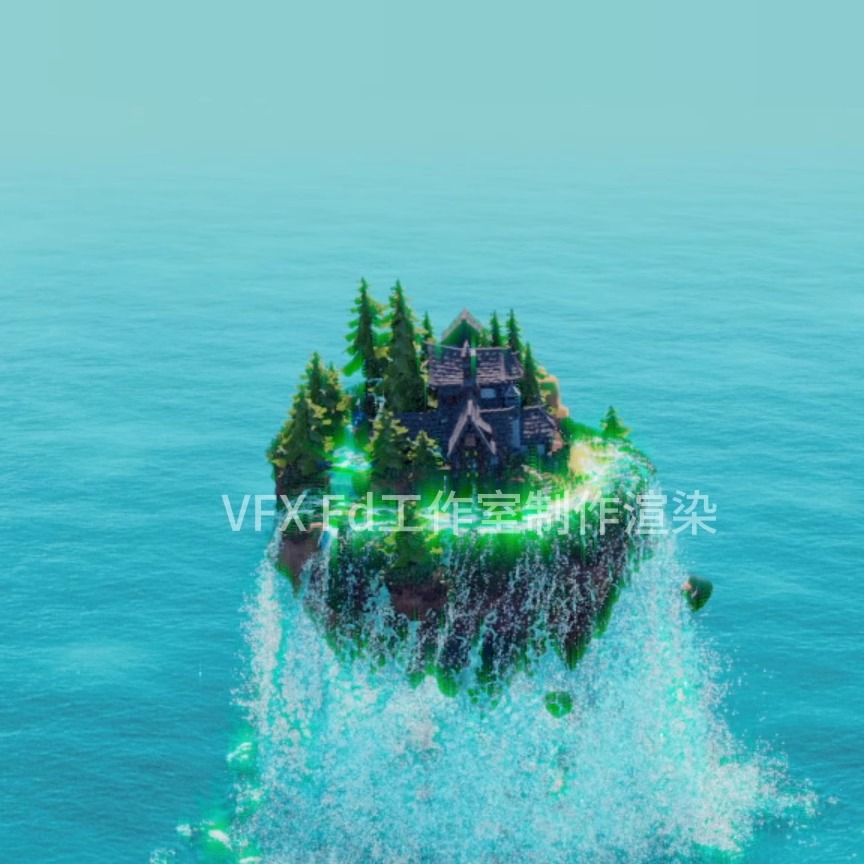Houdini20制作一个奇幻海岛出水解算渲染 含1.3版本泡沫工具包