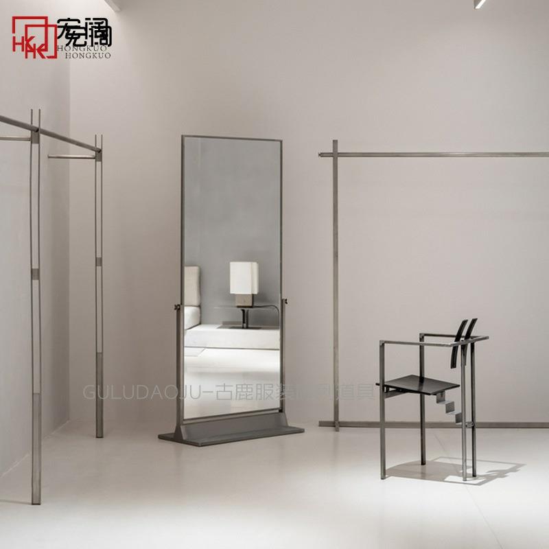 服装店展示架上墙封釉防指纹不锈钢拉丝男装货架落地式女装店中岛