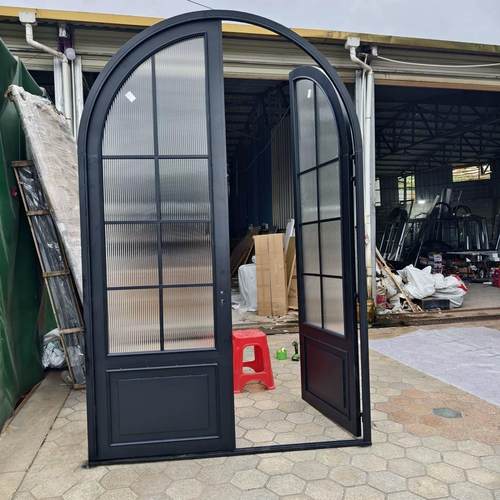 法式铁艺拱形覆古极窄圆弧玻璃双开定制隔断大门店铺烤漆对开门