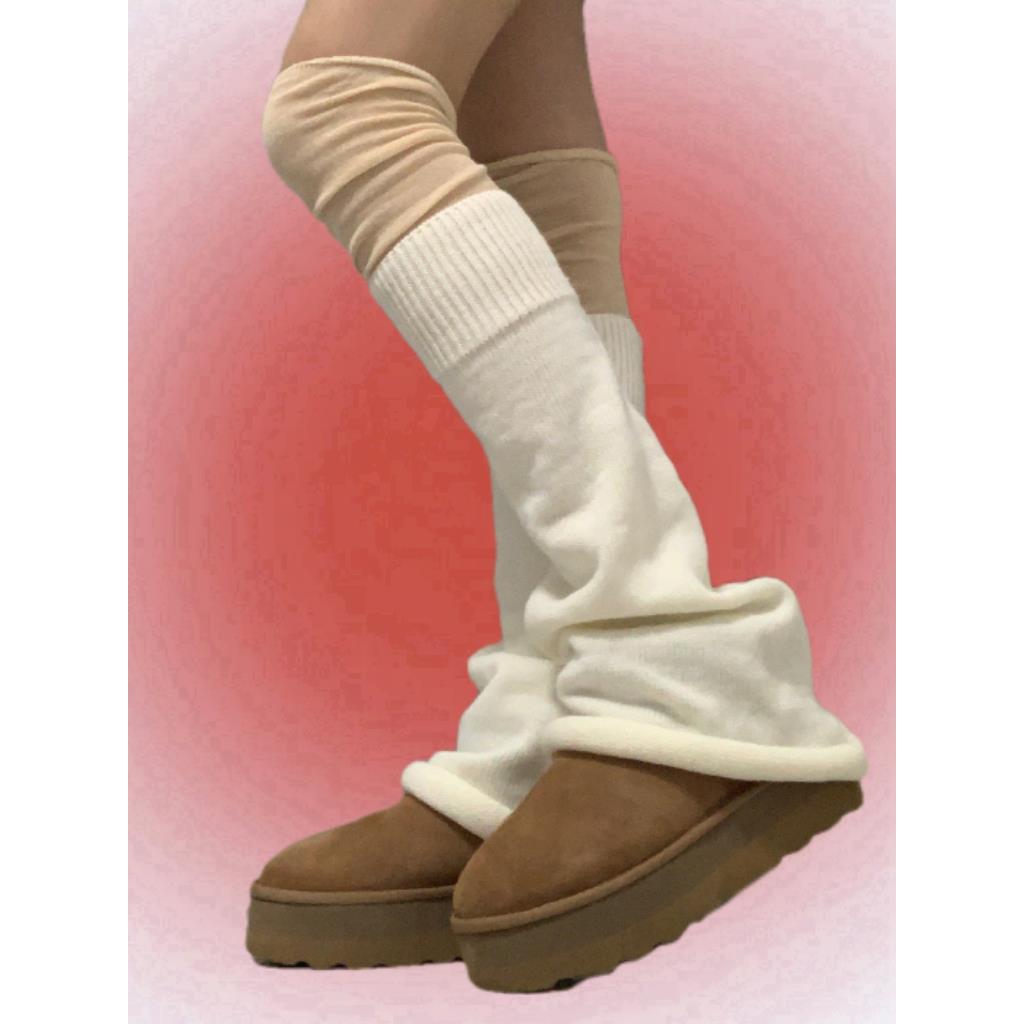 SUPPER花花复古潮酷宽松阔腿喇叭形腿套春粗针毛线保暖百搭长袜