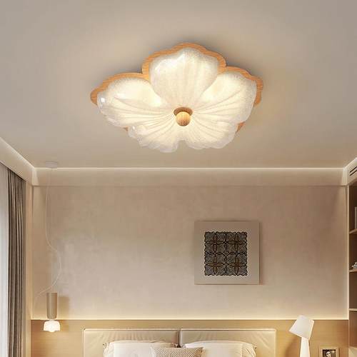 全光谱护眼卧室灯2025新款原木风花朵主卧室灯覆古轻奢水晶吸顶灯