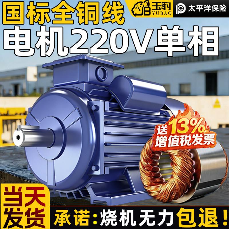 单相电机220V纯铜线小型两相0.75/1.1/1.5/2.2/3KW高速异步马达