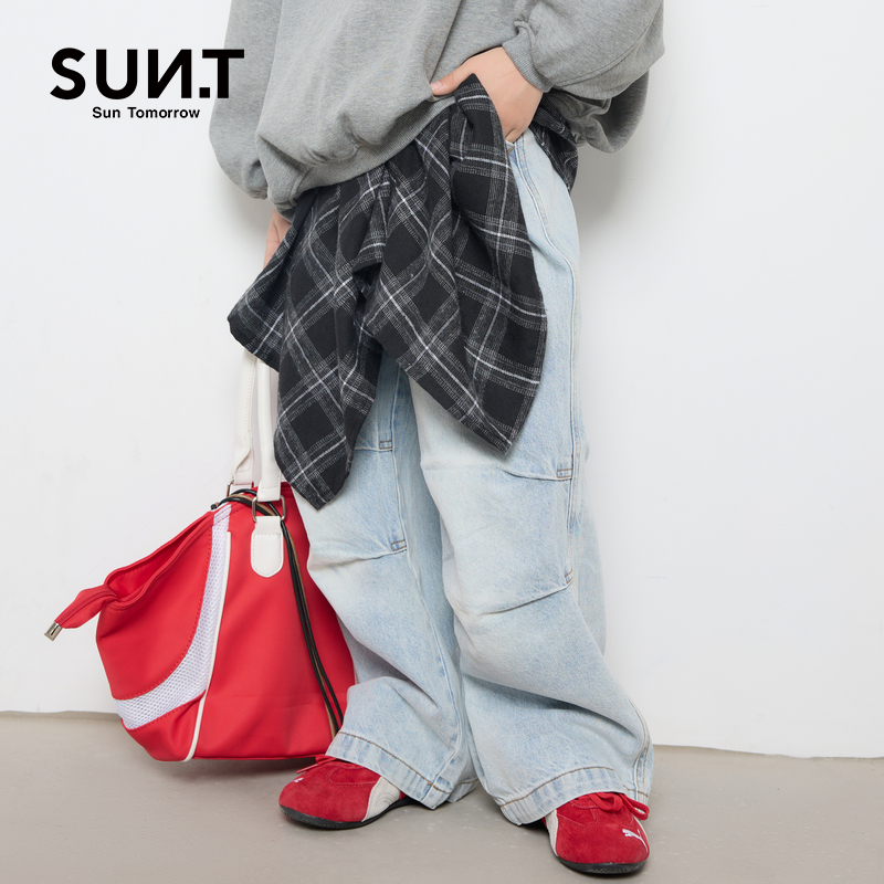 suntomorrow2025春装新款男童牛仔裤潮流宽松阔腿休闲裤