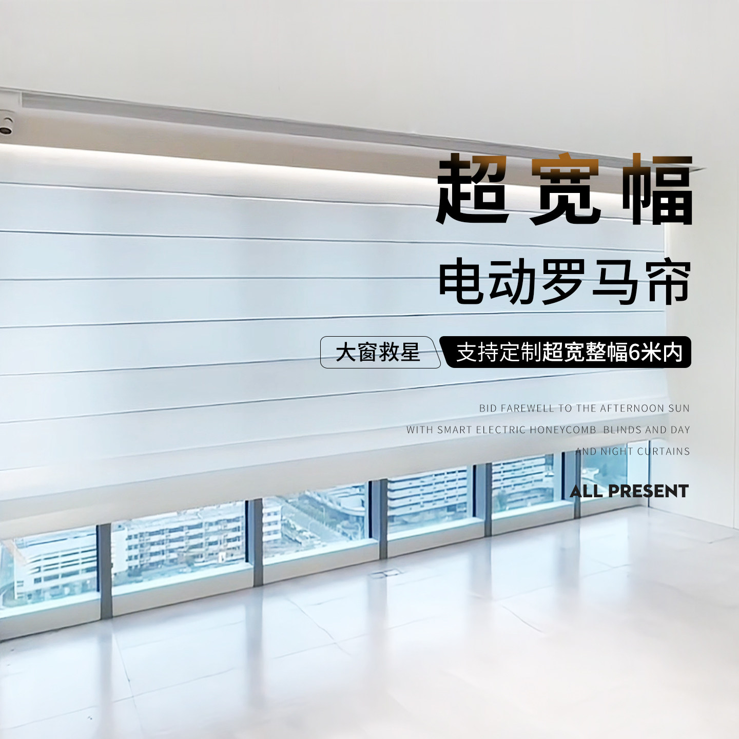 超宽幅电动罗马帘定制智能窗帘语音遥控自动酒店家用商用整副6米
