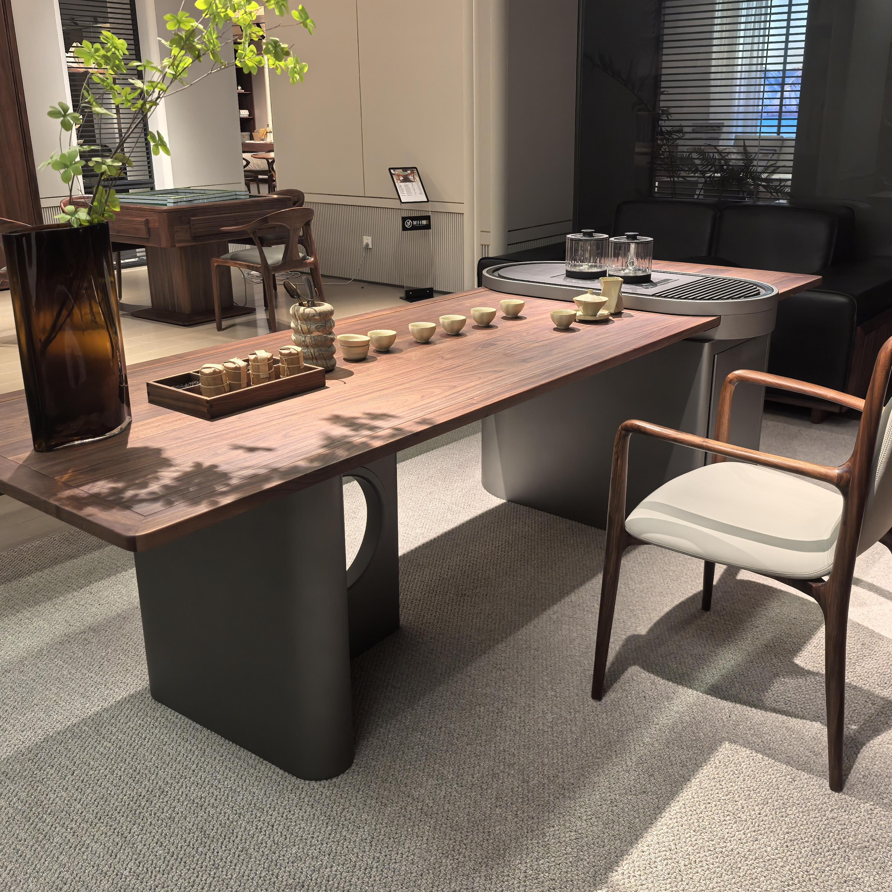 新中式北美黑胡桃木茶桌椅组合休闲实木高级感办公室酒店民宿茶台