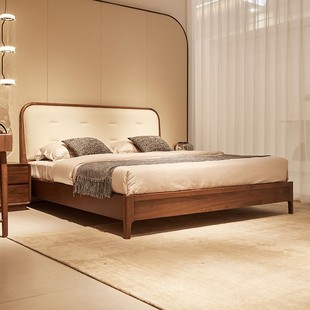 高檔大氣北美黑胡桃木床高級感全實木大床簡約輕奢雙人婚床 新中式