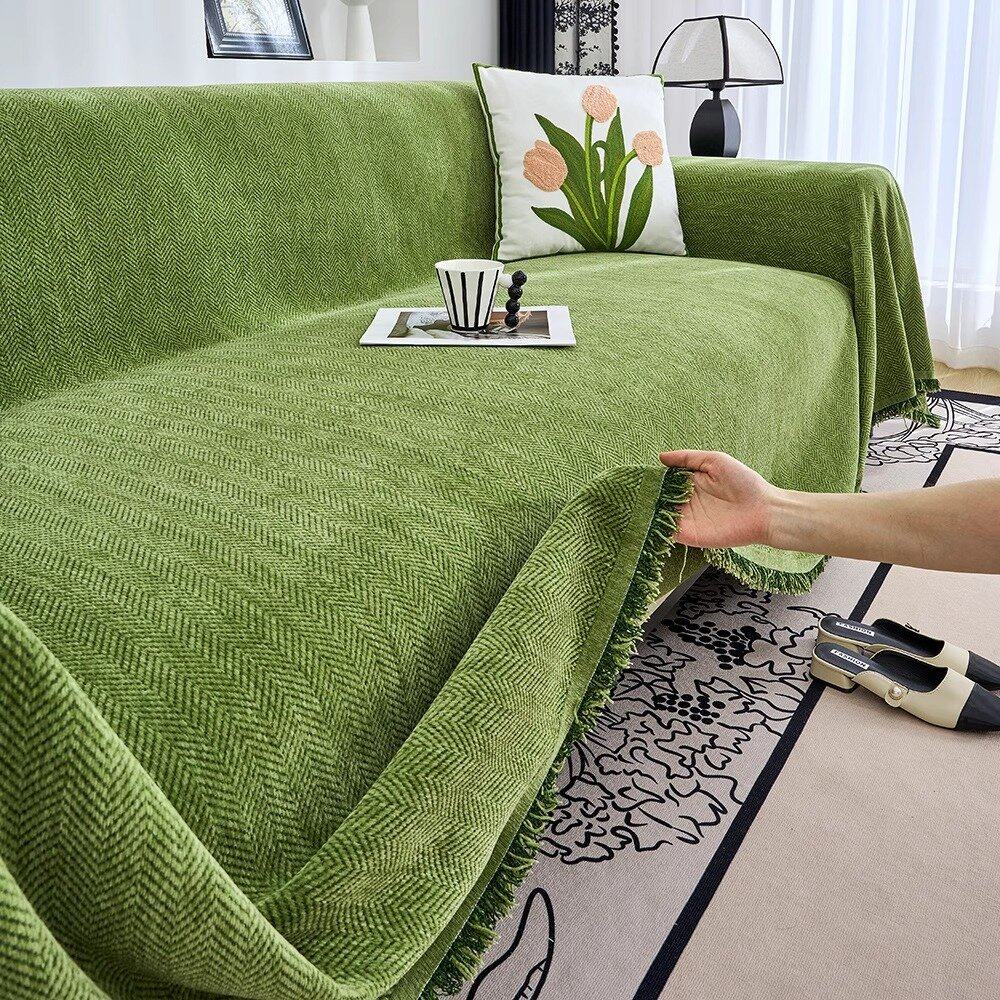 雪尼尔人字纹沙发盖布新款沙发垫夏用一整张全盖沙发巾沙发套罩毯