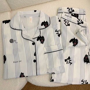 甜美可爱小黑猫云朵棉长袖睡衣女春秋季2026新款卡通家居服两件套