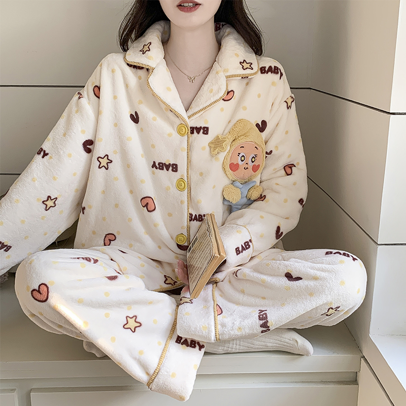 睡衣女秋冬季珊瑚绒加厚加绒