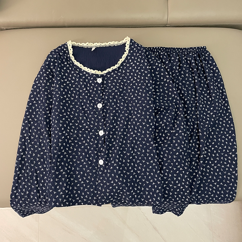 法式复古碎花开衫睡衣女款