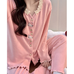 秋冬季睡衣女款长袖长裤羊绒卡通可爱HelloKitty百搭家居服可外穿
