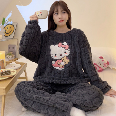 可爱凯蒂猫睡衣女款秋冬季加绒