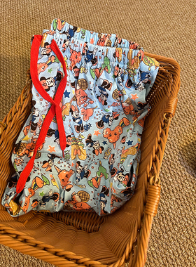 WALKING米奇米妮汉堡卡通ins蓝色睡裤红色抽绳松紧腰家居裤春秋季