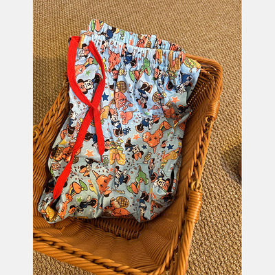 米奇米妮汉堡卡通ins蓝色睡裤