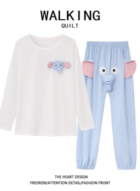 WALKING 搞怪小飞象睡裤情侣夏短袖睡衣送男友大象鼻子短裤套装女