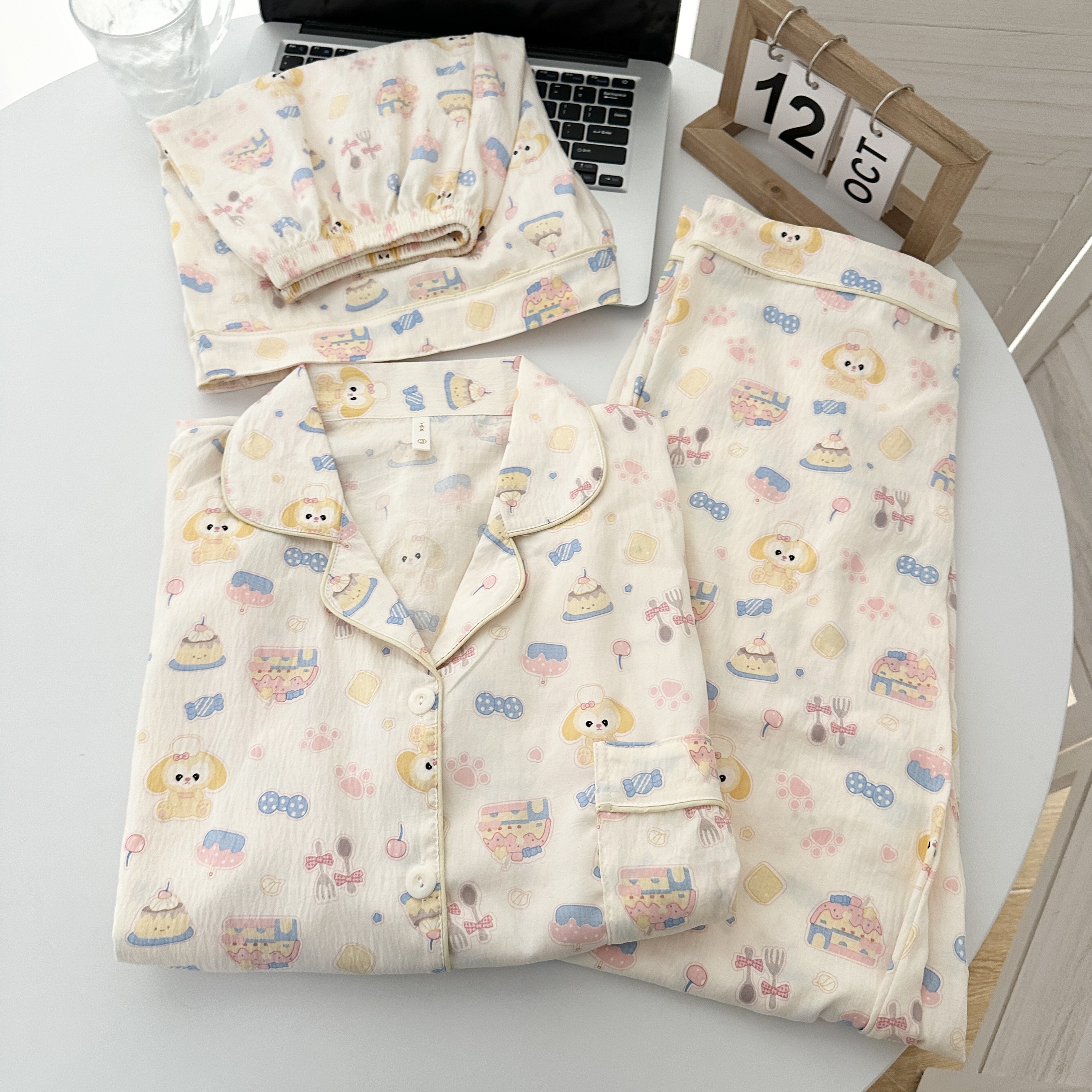 黄油饼饼纯棉睡衣女夏季短袖长裤