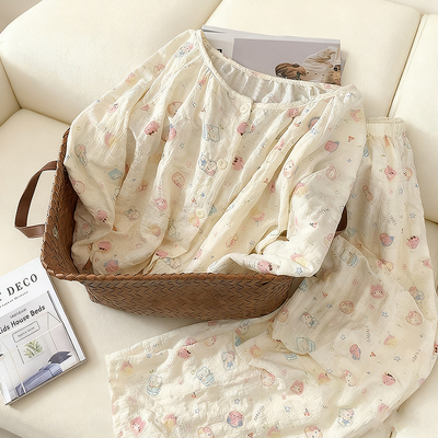 可爱纯棉Kitty猫睡衣女春秋长袖