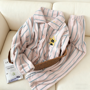 韩版星星小黑猫珊瑚绒睡衣女冬季2025新款加绒加厚保暖家居服套装