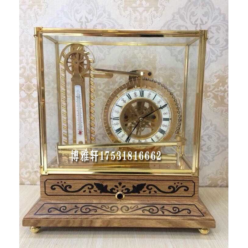 水车钟古典机械玻璃罩趣味钢珠轨道趣味座钟工艺镀金复古仿古董