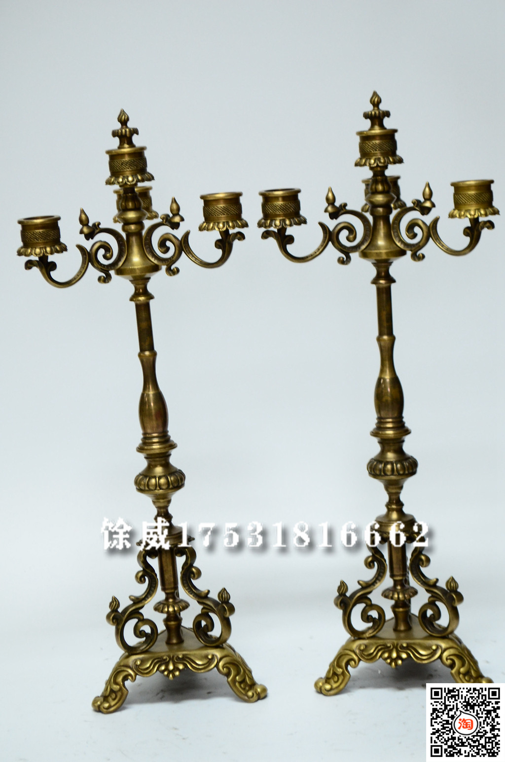 蜡烛台欧式黄铜复古古典蜡台仿古董欧洲样板间电影道具  单只价