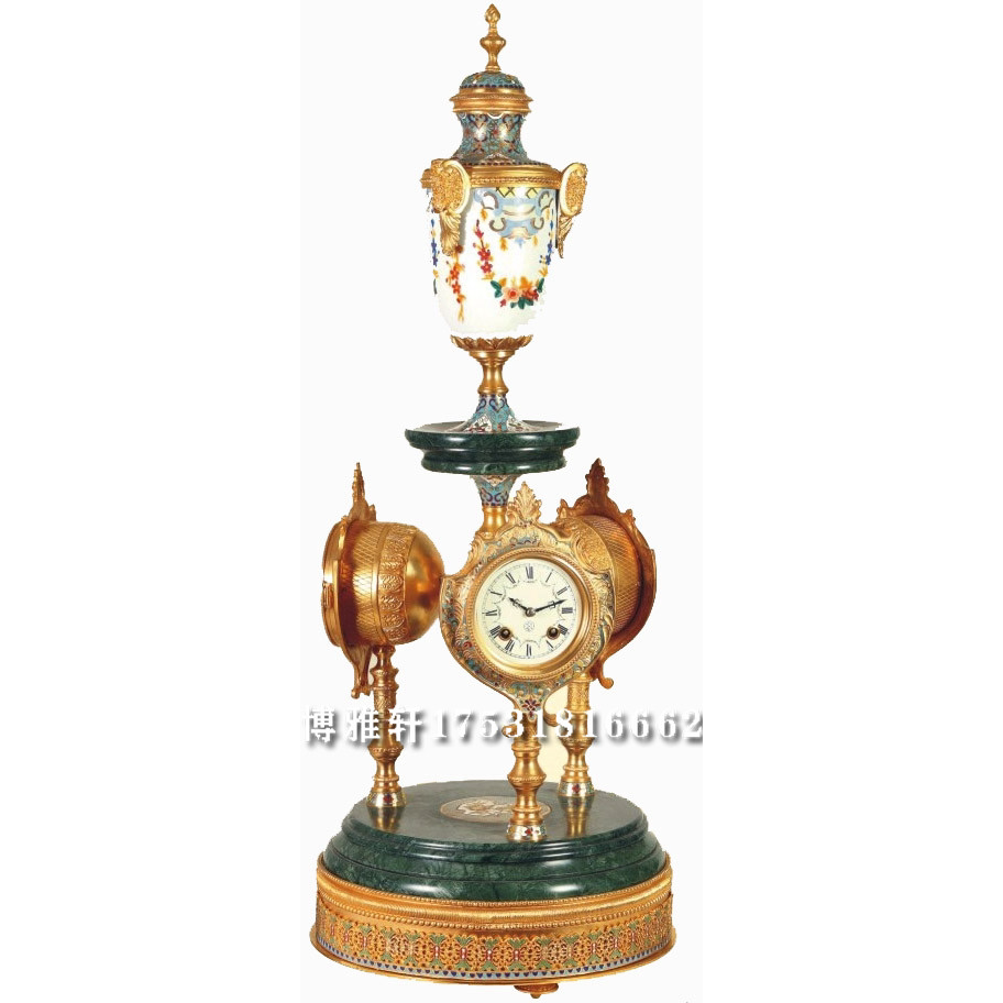 钟表纯铜画珐琅仿宫廷古董三面钟老式发条上弦报时风水收藏古玩钟