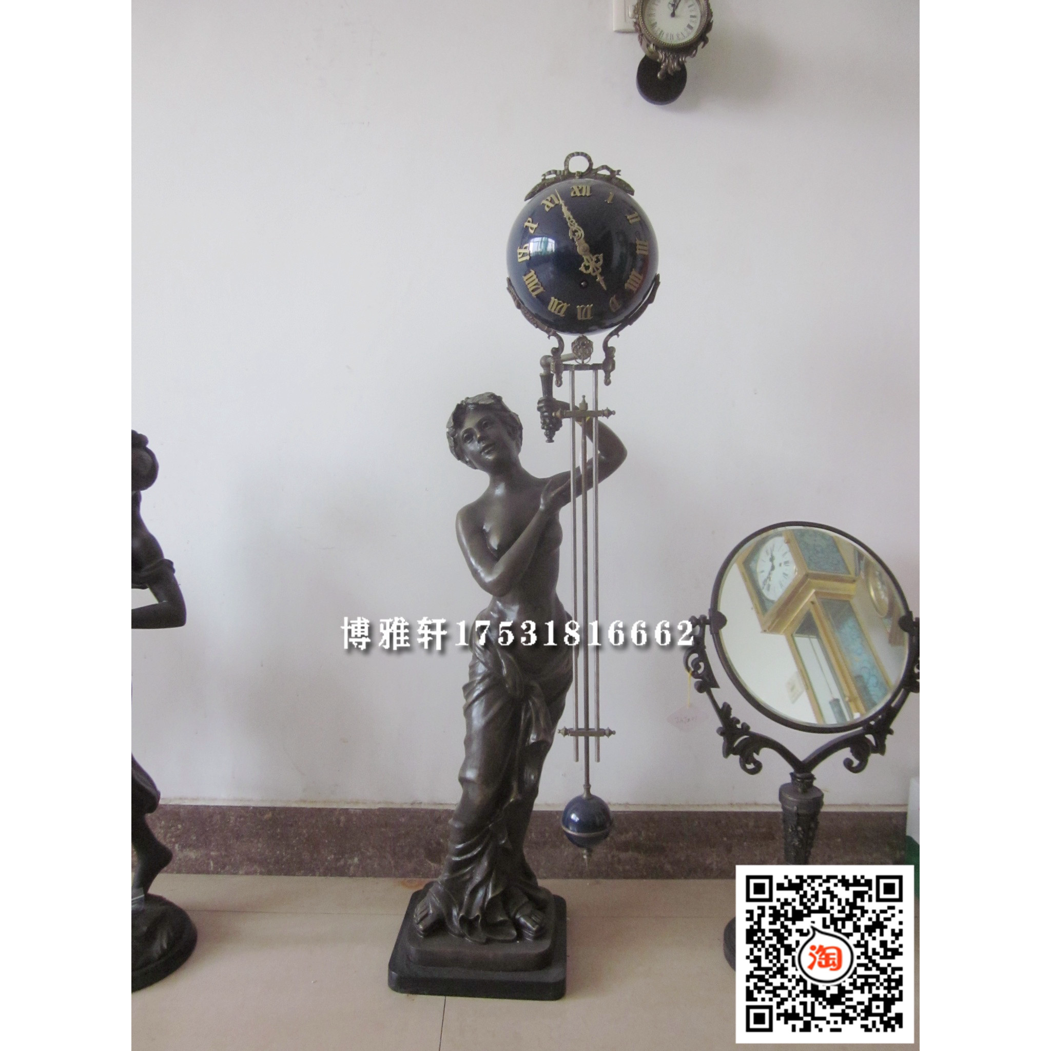 古典钟表纯铜机械摇摆钟老式发条仿故宫古董家居摆件摇表壁炉摆钟