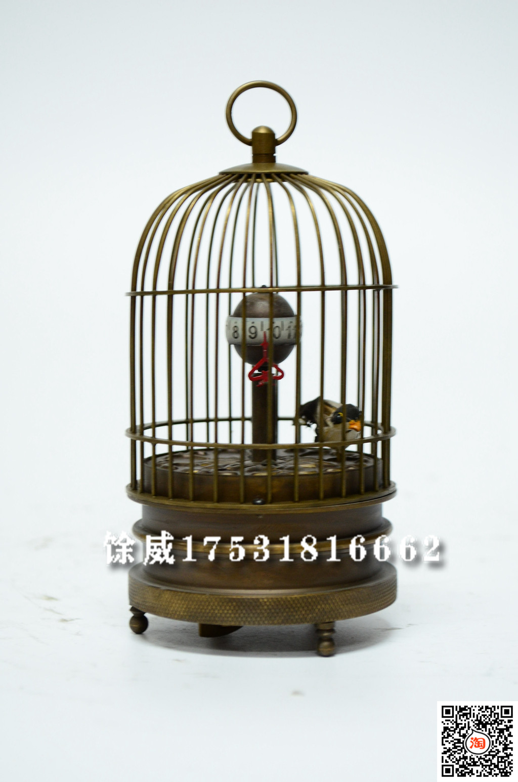 铜鸟笼钟表 机械动态复古 把玩小座钟 摆件