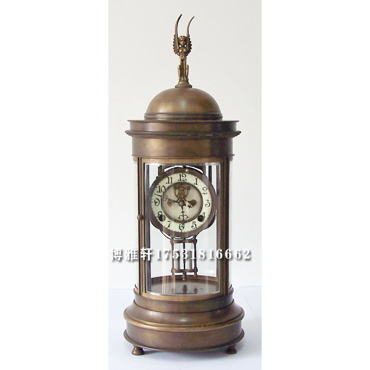 钟表古典机械纯铜圆亭式座钟明卡轮机芯古典仿宫廷古董法国回流钟