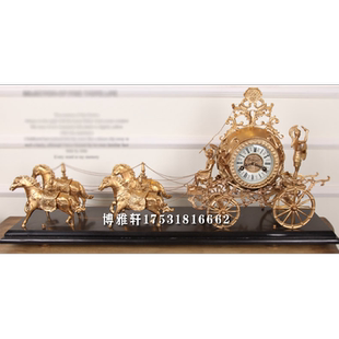 马拉车机械纯铜镀金座钟欧式古典驷马战车家居客厅条案创意会所钟