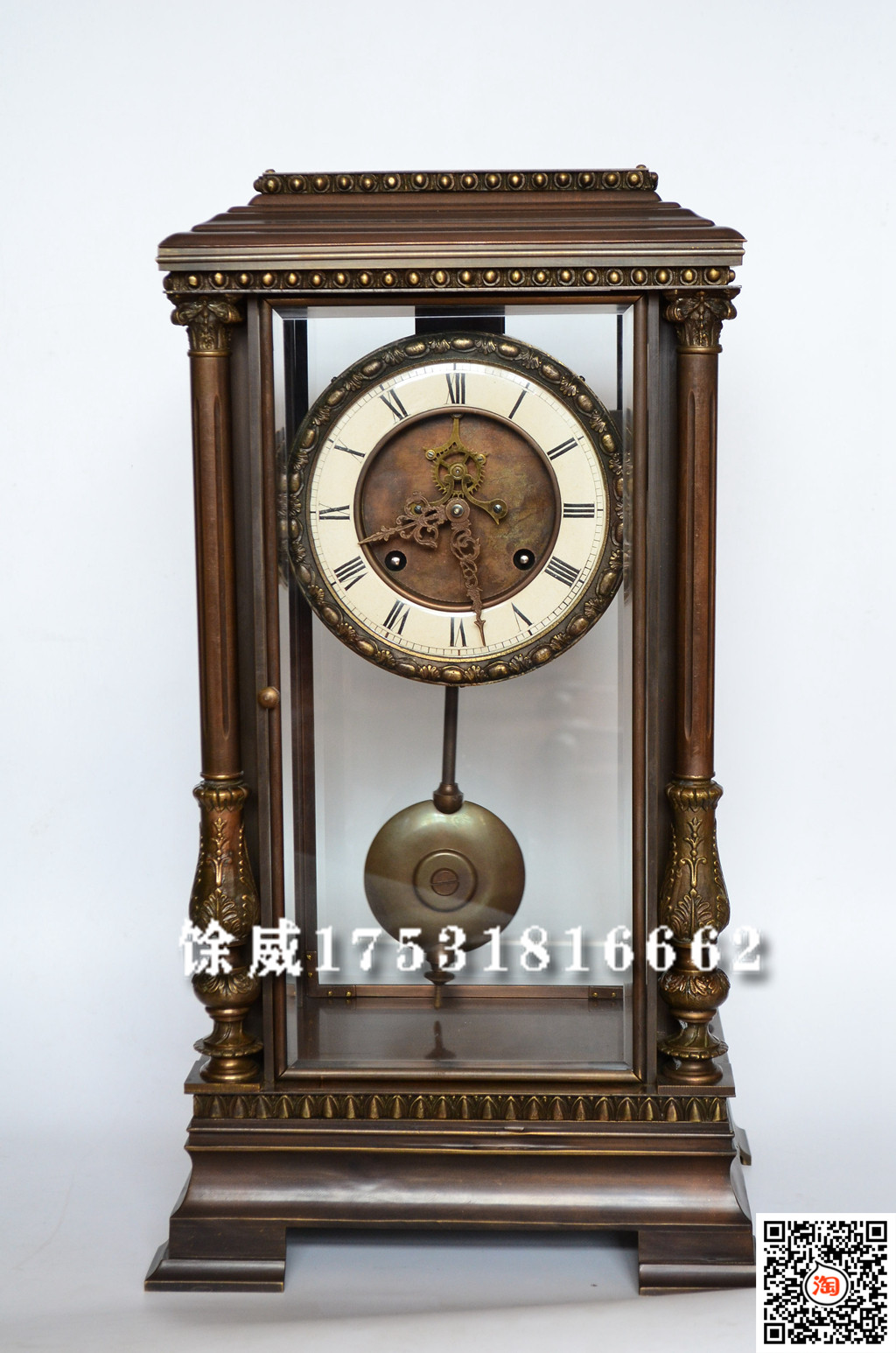 明卡轮机械四明钟纯铜打造搭配高档磨边玻璃整点半点报时仿古董钟