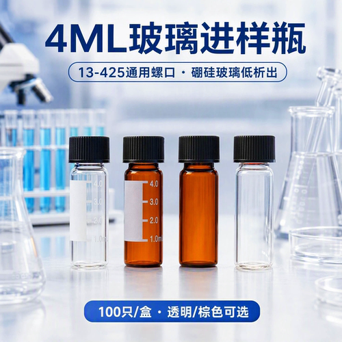 4ml透明棕色进样瓶13-425样品瓶色谱瓶顶空瓶黑色开孔实心盖垫复合垫 4ml带刻度螺口进样瓶 4ml蓝色样品瓶架