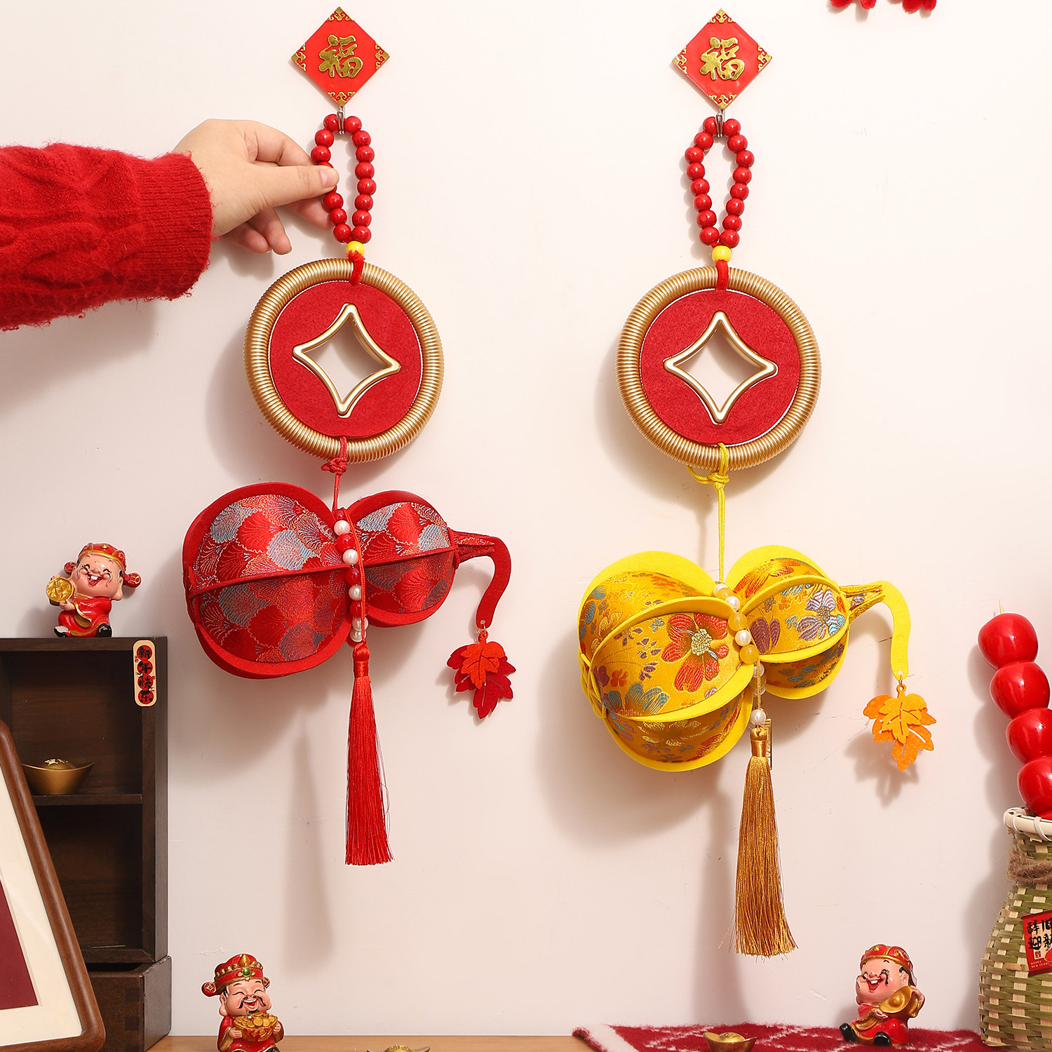 新年装饰品葫芦挂件2026马年国潮手工diy摆件入户门把手钱币挂饰