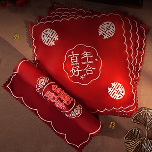 结婚方巾红色喜帕喜字婚礼婚礼新娘手帕女方陪嫁换喜手绢婚庆用品