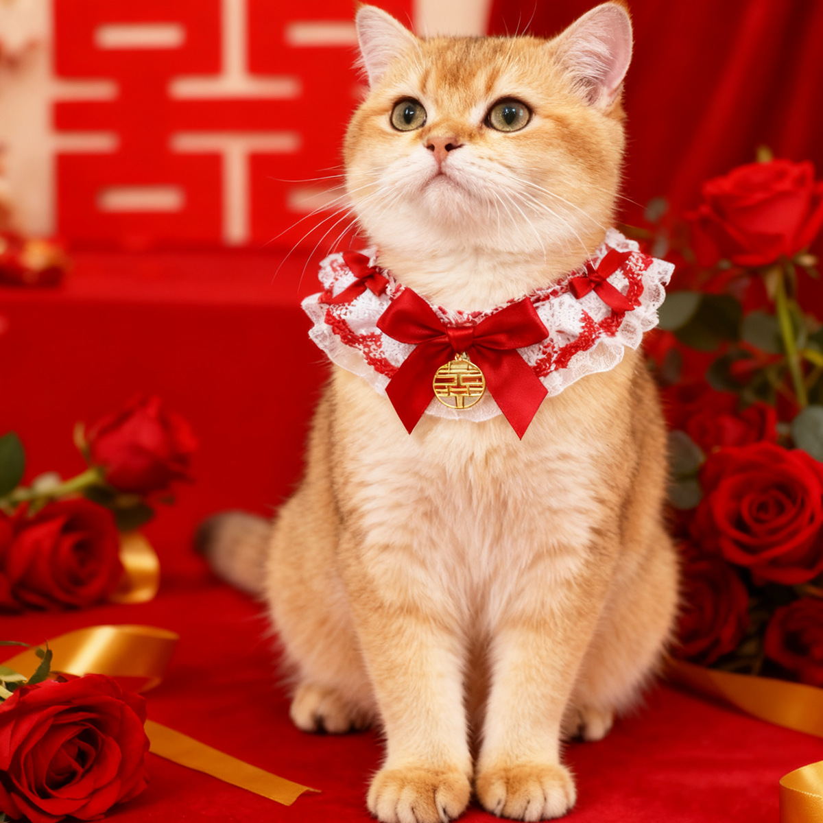 宠物陪嫁装饰猫咪围兜围领结婚用