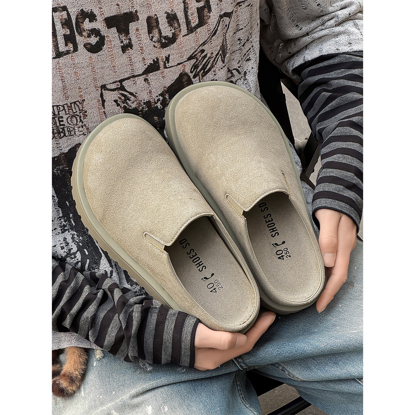 勃肯拖鞋男2026春夏季新款休闲一脚蹬包头博肯外穿老钱风增高鞋子