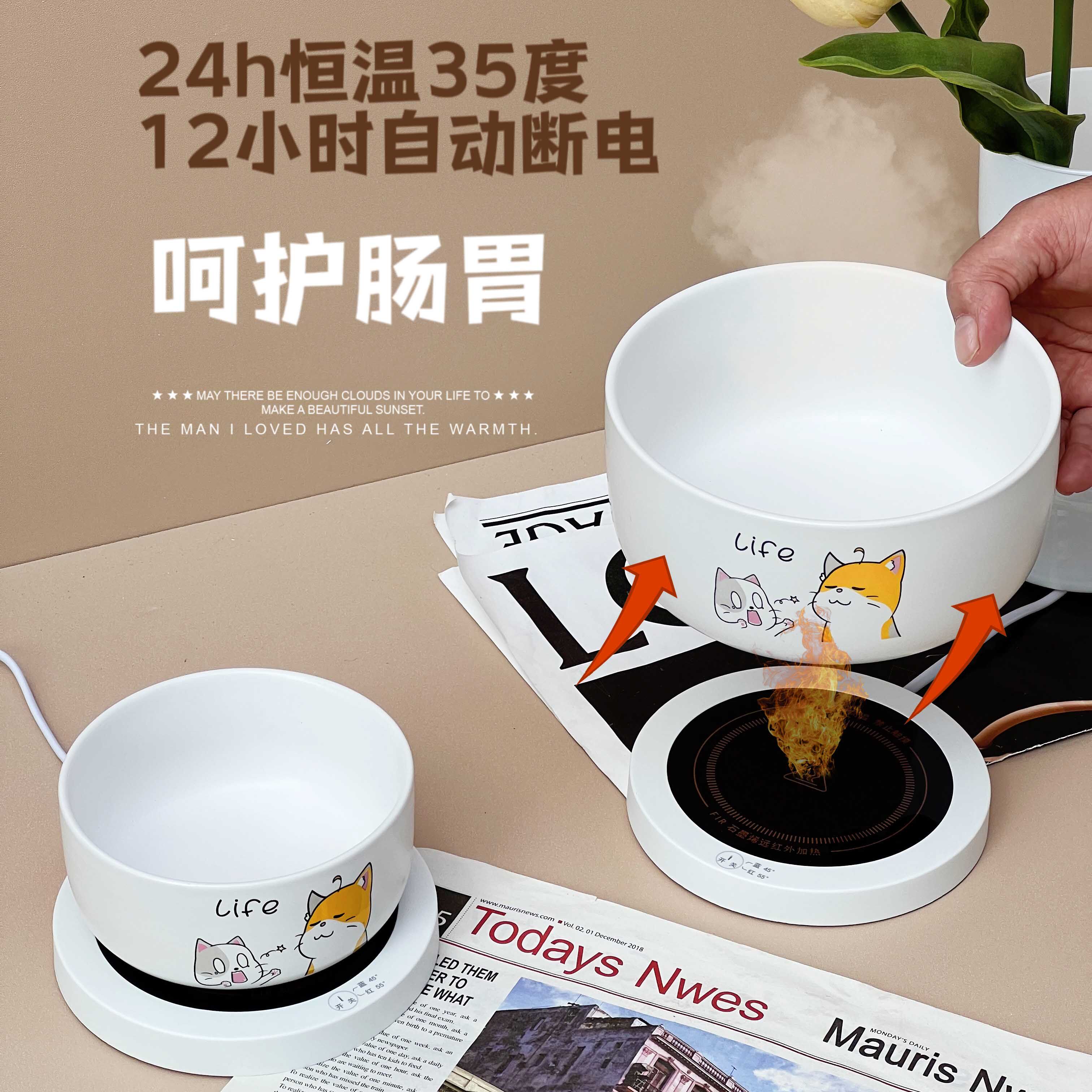 恒温猫咪饮水静音加热机酸奶机陶瓷饮水喂食保温碗宠物高颜值猫碗