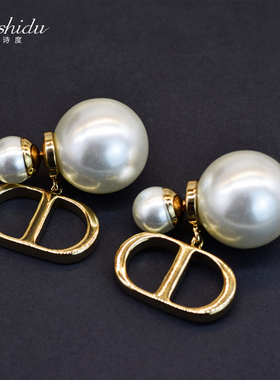 复古D家珍珠CD耳环2025年新款潮小香风纯银耳钉高级感轻奢耳饰女