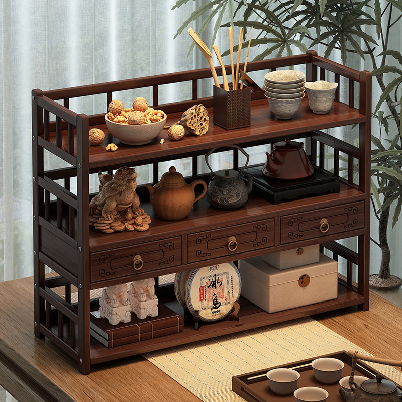 茶杯架子中式博古架小型办公室茶具茶壶桌面摆件覆古置物架收纳层