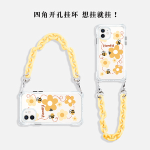 原创iphone12promax手机壳手提链条小黄花适用苹果11短链手机壳夏天日韩13pro四角开孔xsmax像头7plus全包