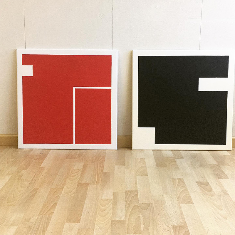 现代极简客厅沙发装饰画小众工作室纯色背景墙画创意几何色块壁画图片