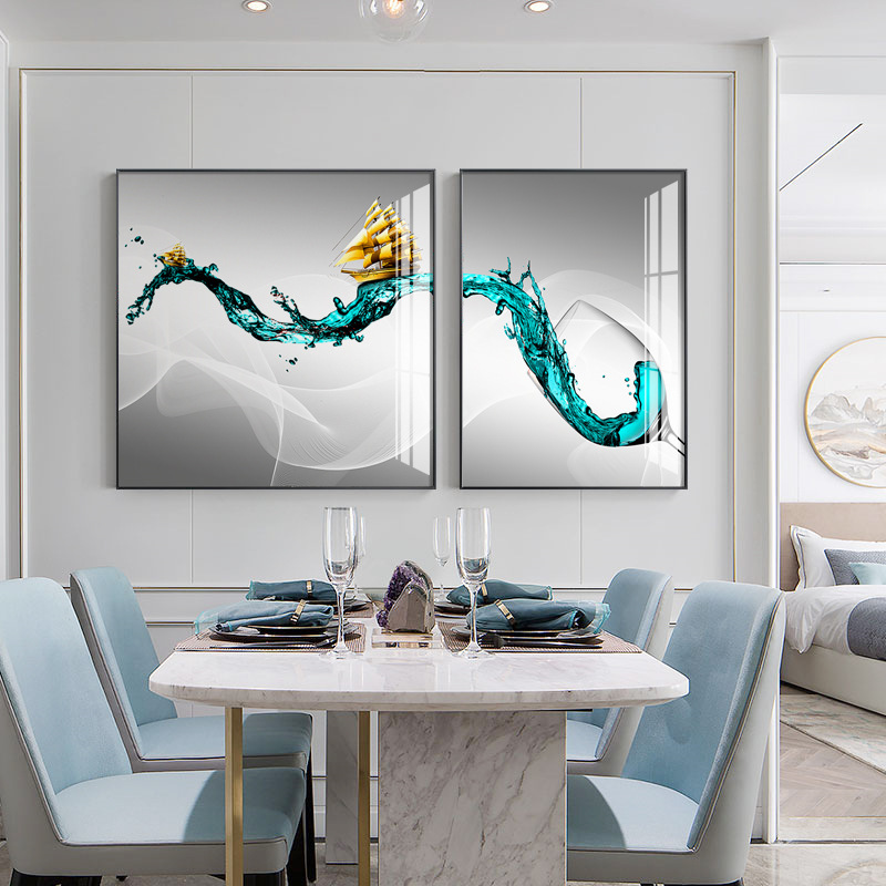 简约现代黑白餐厅装饰画创意酒杯蝴蝶帆船烤瓷画酒店饭店晶瓷画图片