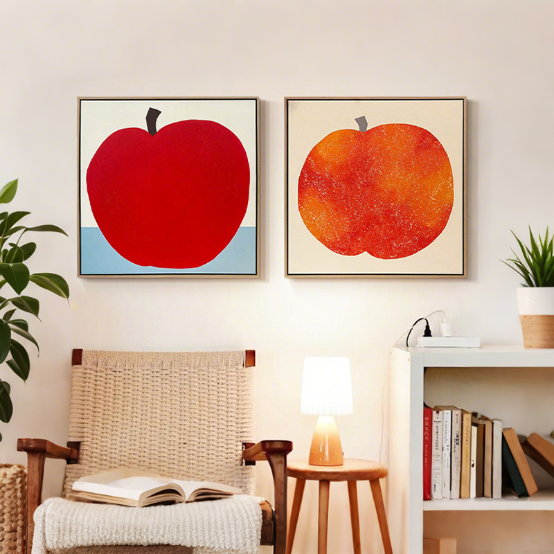 中古风多巴胺挂画小众艺术复古卡通水果餐厅装饰画卧室床头壁画图片