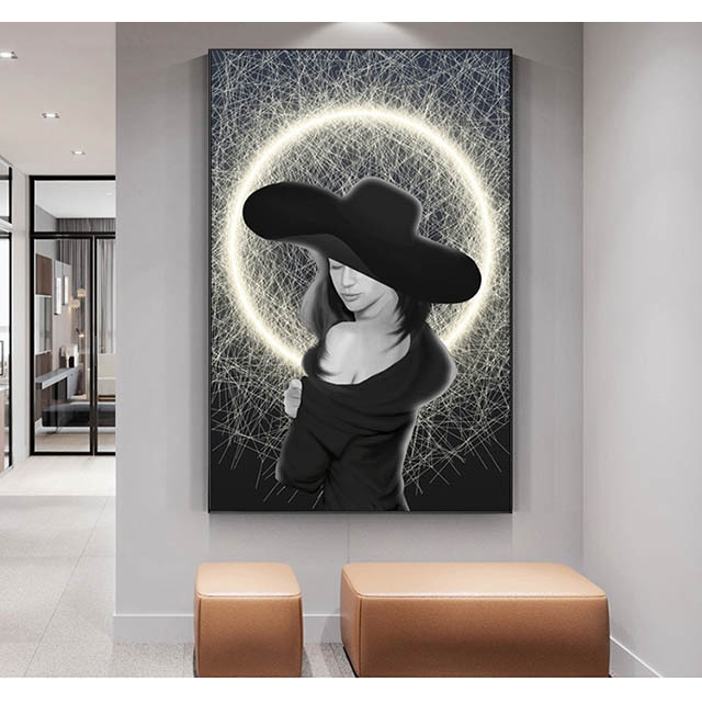 北欧风摩登人物时尚美女画装饰画客厅高级感挂画玄关画轻奢竖版图片