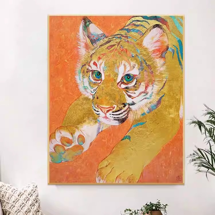 现代轻奢高级感老虎动物客餐厅装饰画艺术感小众玄关卧室床头挂画图片