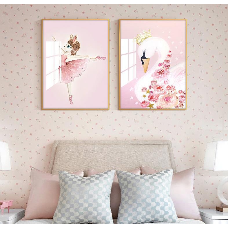 儿童房装饰画温馨女儿房粉色公主房卡通挂画卧室床头晶瓷画图片