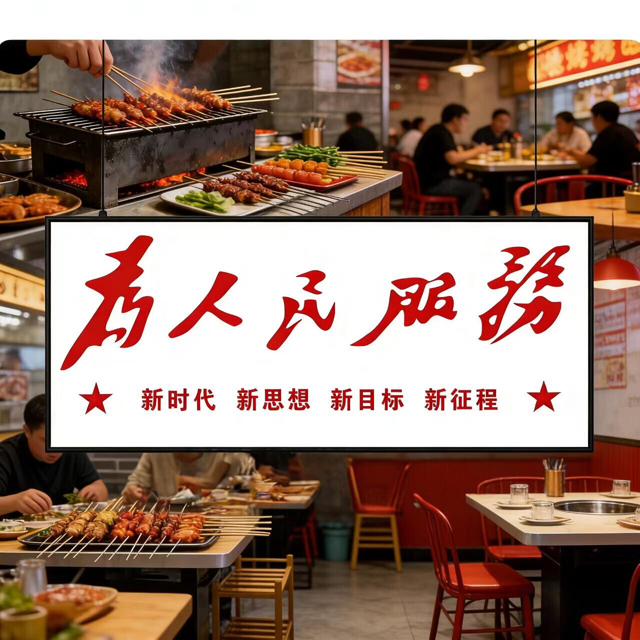 为人民服务字画办公室书法挂画牌匾小酒吧壁画会客室背景墙装饰画