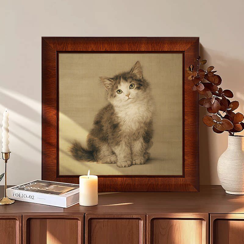 中古风猫咪挂画正方形客厅沙发背景墙壁装饰画电视柜桌面斗柜摆画