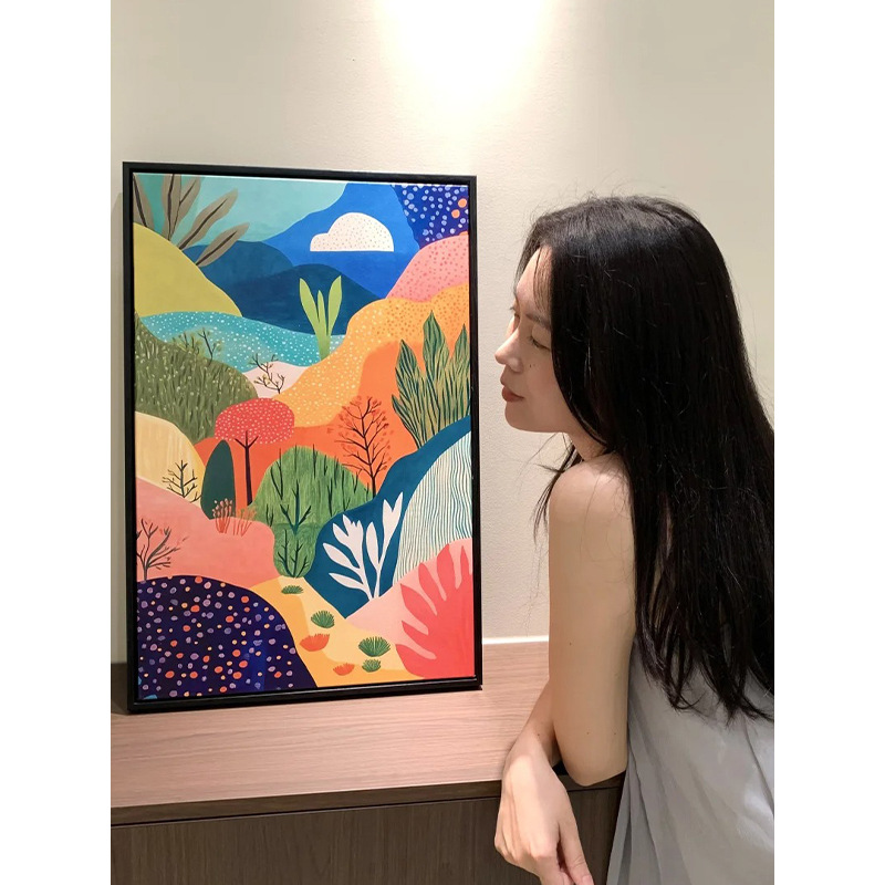 彩色风景简约现代客厅装饰画多巴胺卧室床头摆画直播间背景墙挂画图片